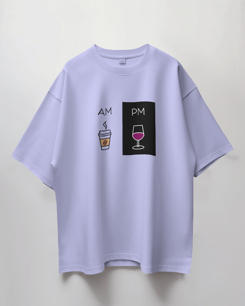 Round Neck Oversized Unisex Half Sleeves T-Shirt with AM PM Print