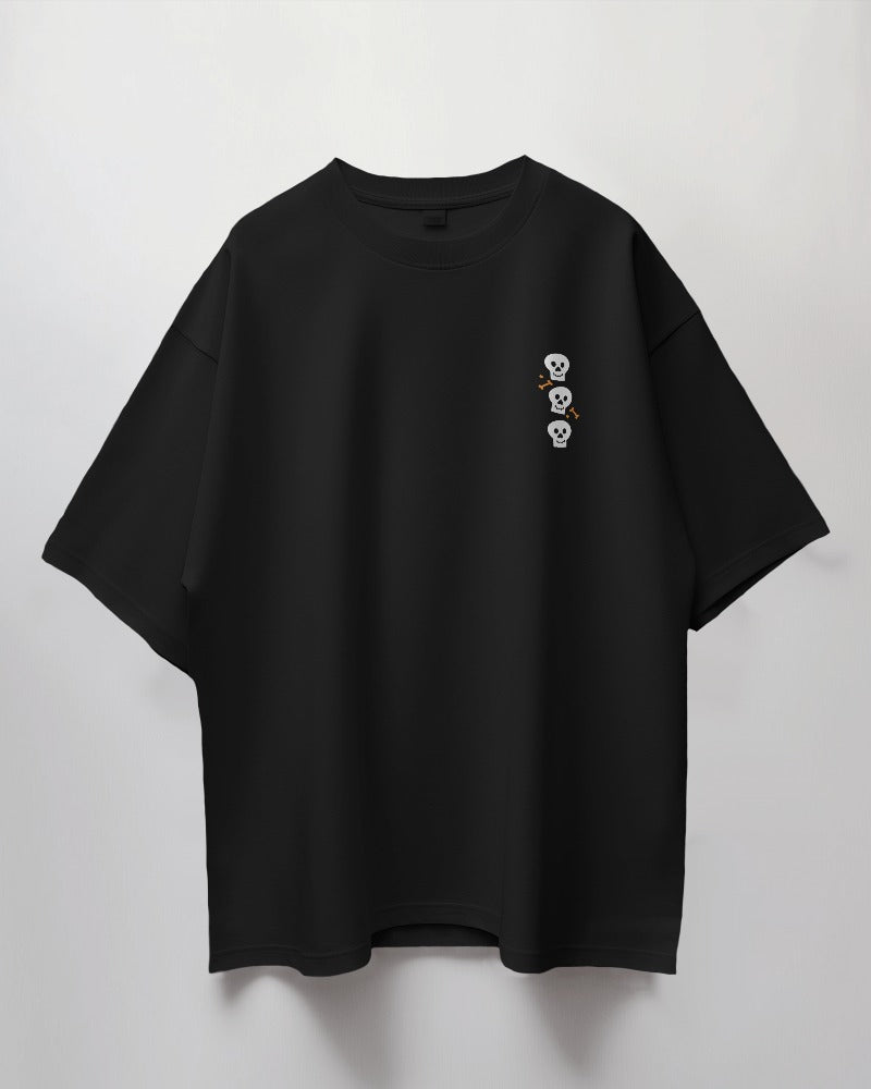 Round Neck Oversized Unisex Half Sleeves T-Shirt with funny skull Print