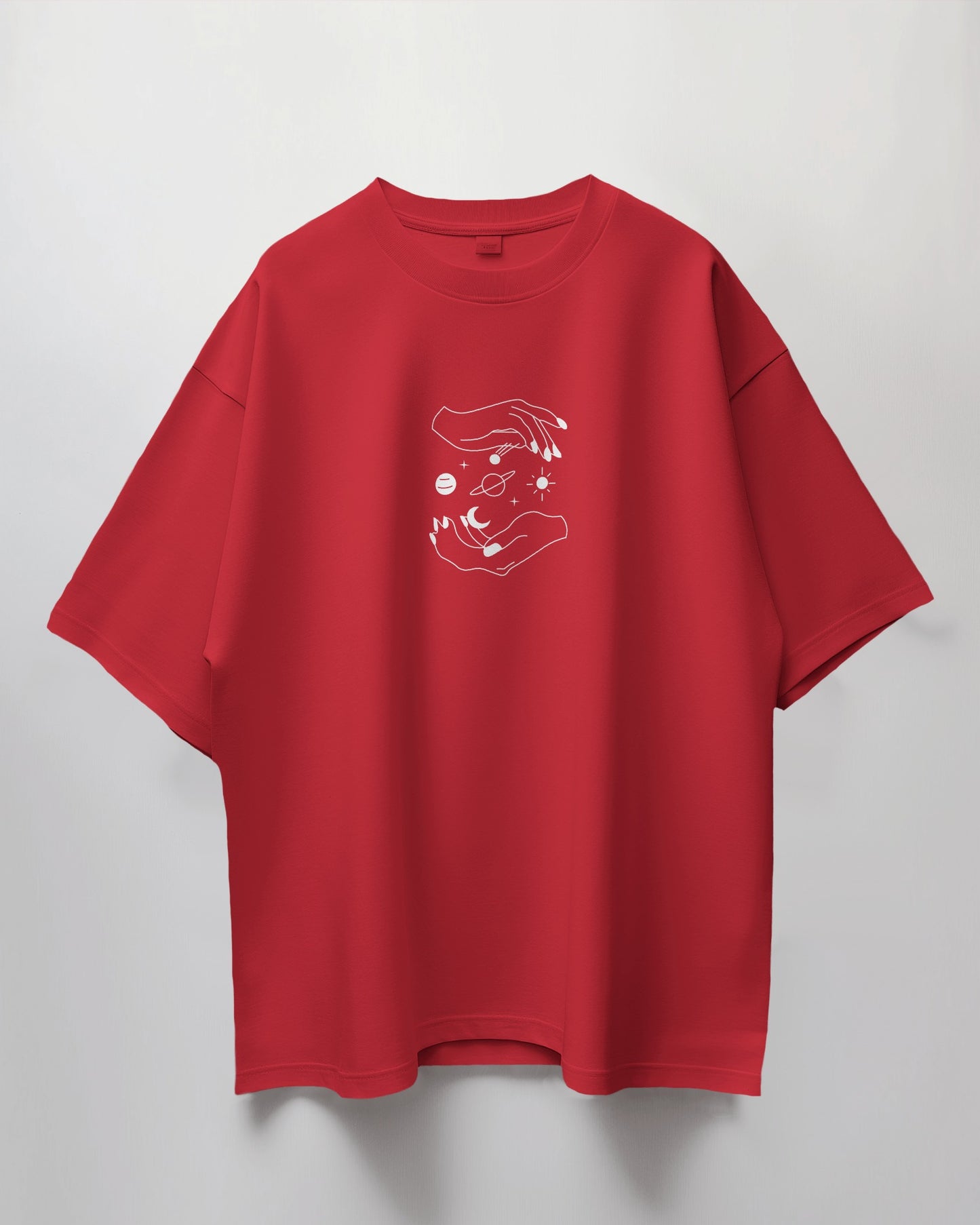 Oversized Unisex T-Shirt with Planets Between Hands