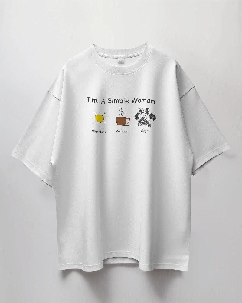 Round Neck Oversized Unisex Half Sleeves T-Shirt with I Am a Simple Woman Print