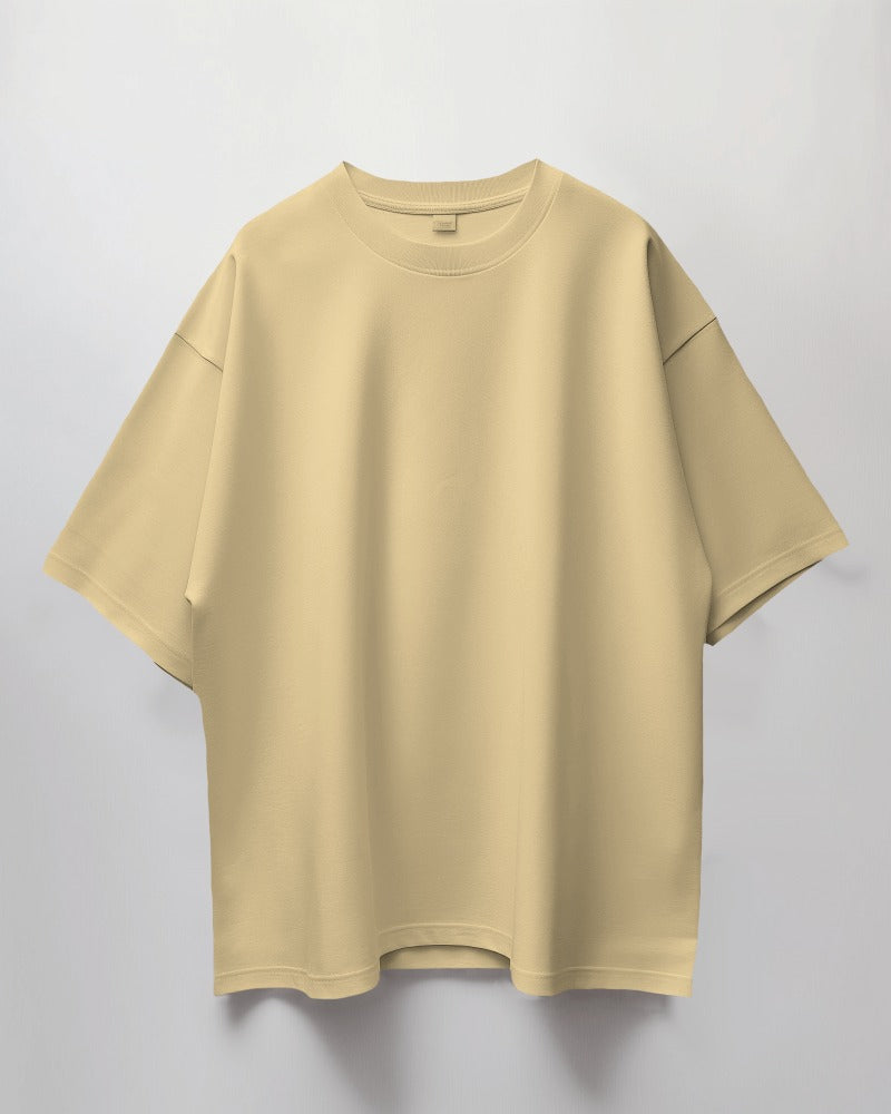 Round Neck Oversized Unisex Solid Biege Half Sleeves T-Shirt