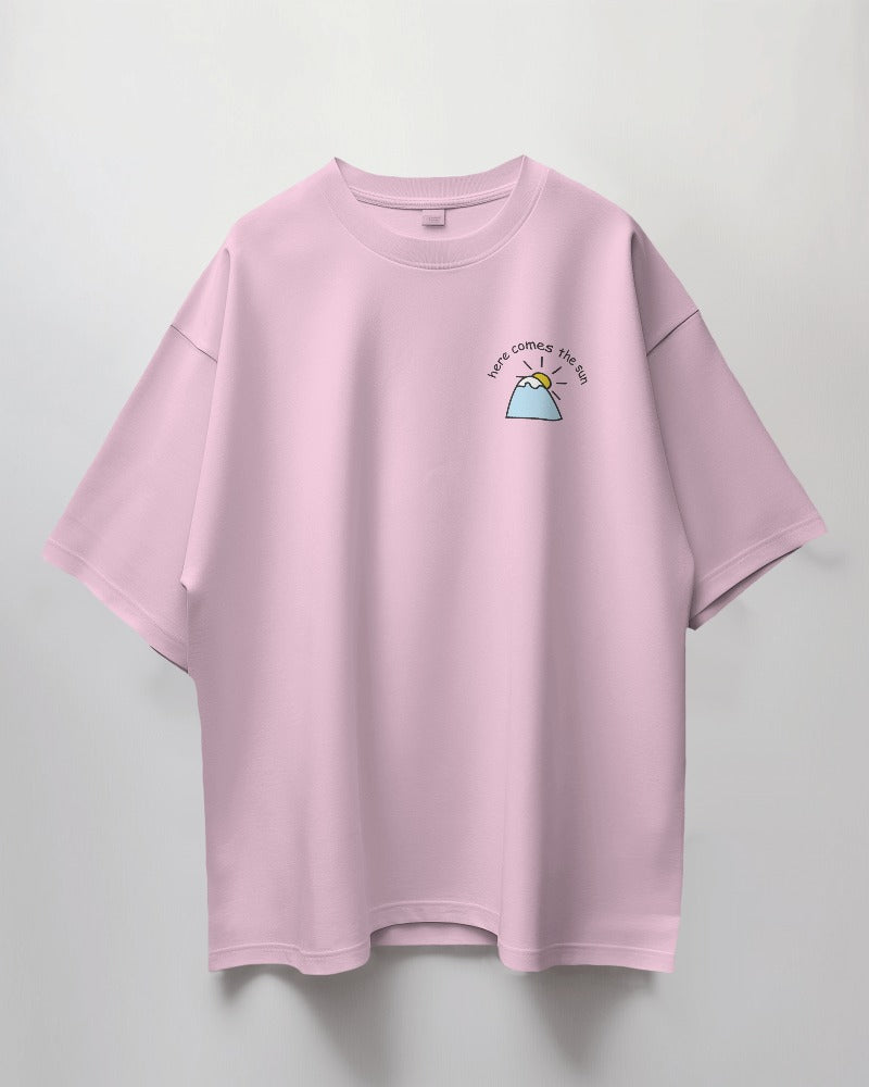 Round Neck Oversized Unisex Half Sleeves T-Shirt with a Snowy Mountain Print