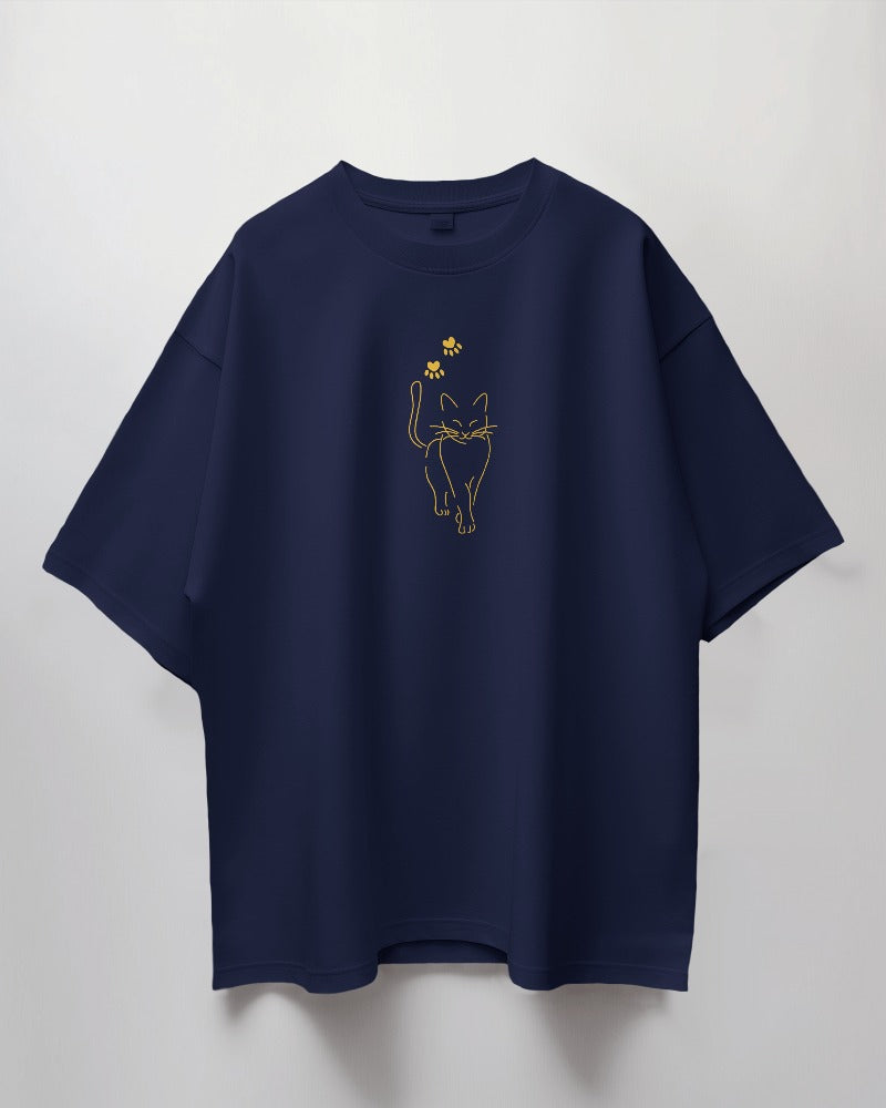 Round Neck Oversized Unisex Half Sleeves T-Shirt with a Cat Abstract Print