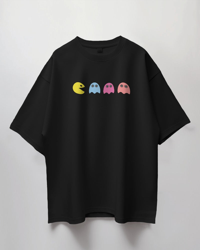 Round Neck Oversized Unisex Half Sleeves T-Shirt with PAC MAN Print