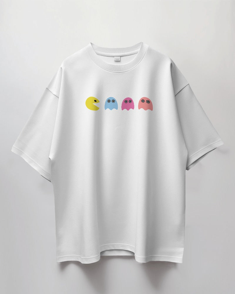 Round Neck Oversized Unisex Half Sleeves T-Shirt with PAC MAN Print