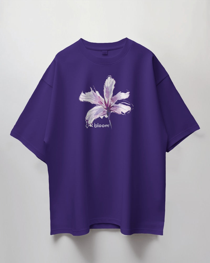 Oversized Unisex T-Shirt with Purple Flower Bloom Print