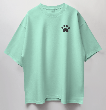 Round Neck Oversized Unisex Half Sleeves T-Shirt with Paw Print
