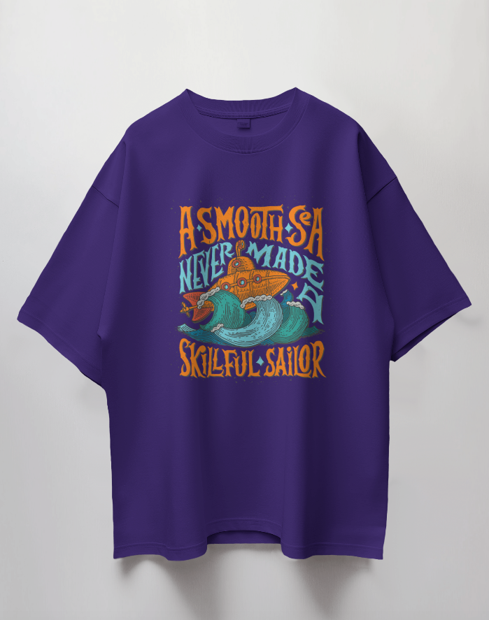 Round Neck Oversized Unisex Half Sleeves T-Shirt with Skillful Sailor Print
