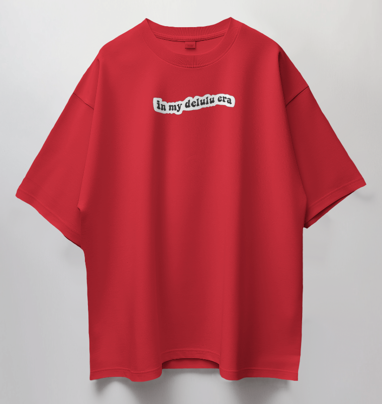 Round Neck Oversized Unisex Half Sleeves T-Shirt with Delulu Quote Print