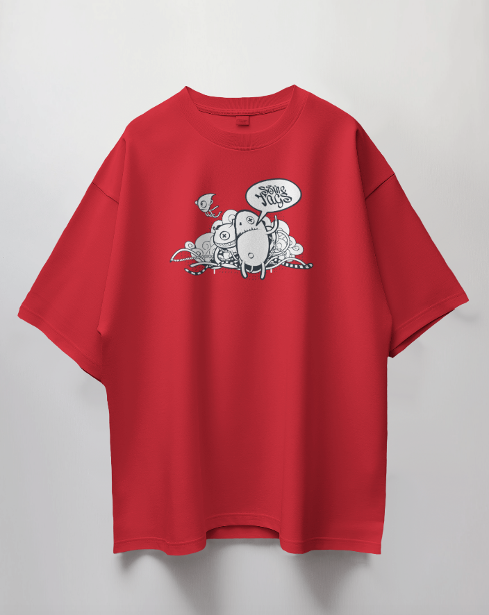 Round Neck Oversized Unisex Half Sleeves T-Shirt with Monster Doodle Crew Print
