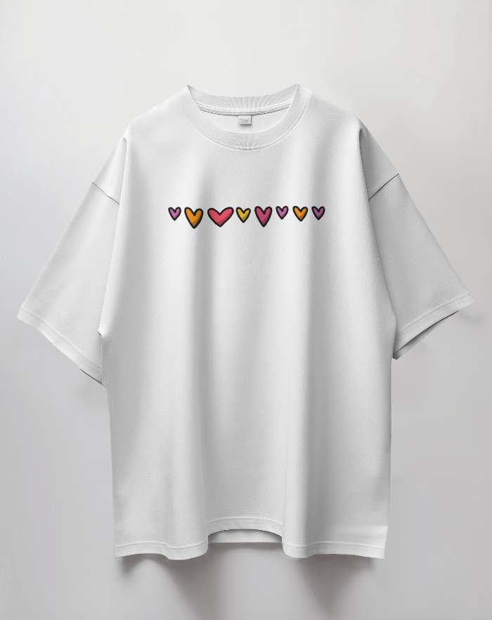 Round Neck Oversized Unisex Half Sleeves T-Shirt with Love Chain Print