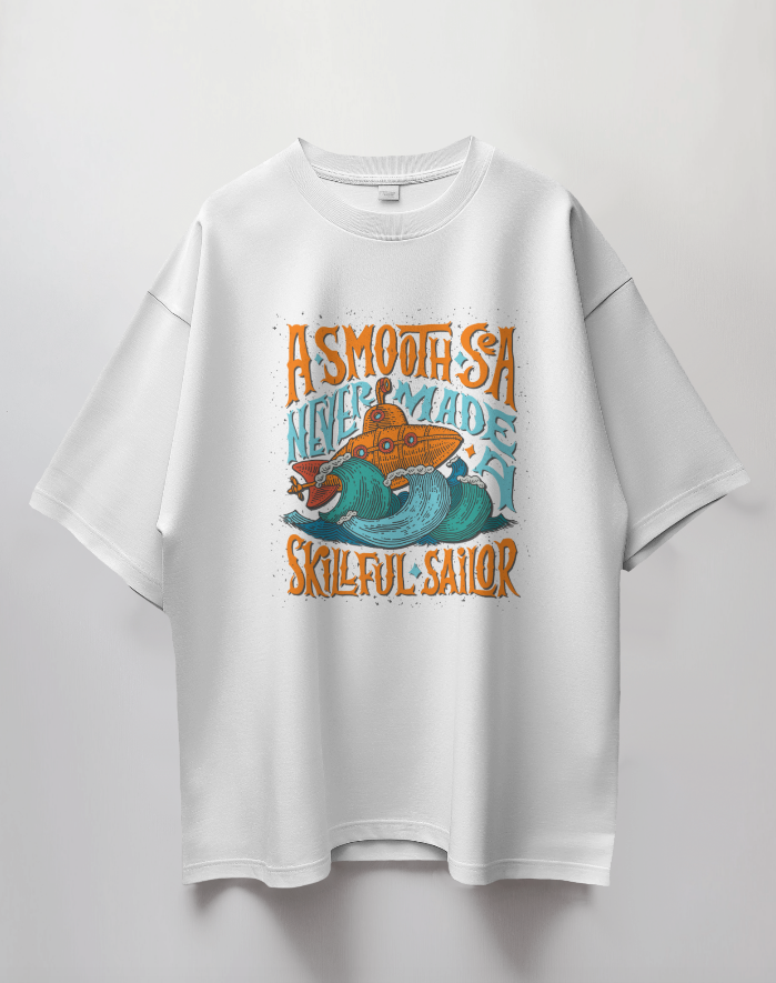 Round Neck Oversized Unisex Half Sleeves T-Shirt with Skillful Sailor Print