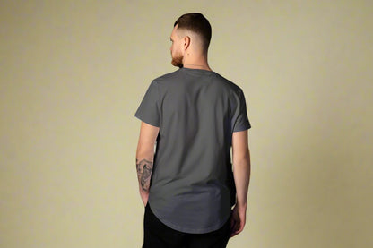 Men Round Neck Solid Steel Grey Half Sleeves T-Shirt for