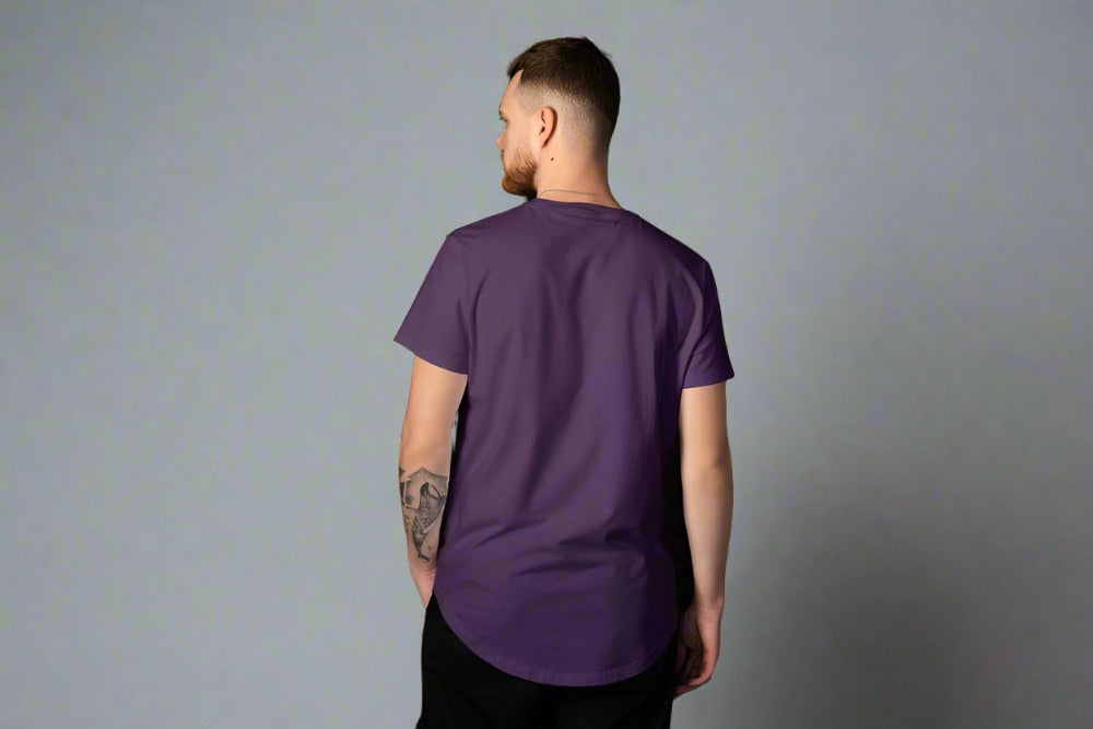 Men Round Neck Solid Purple Half Sleeves T-Shirt