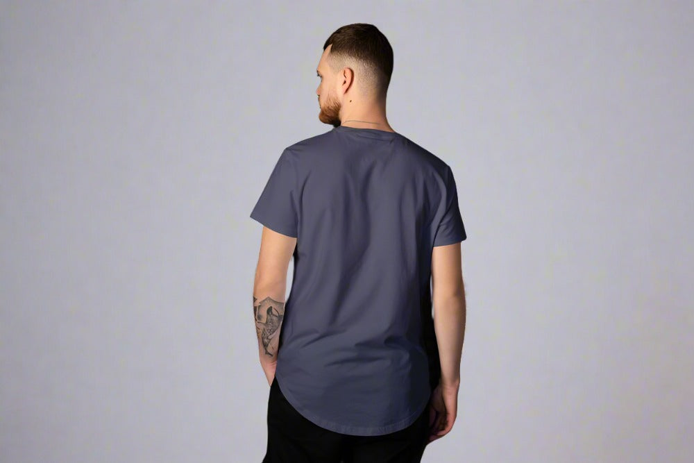 Men Round Neck Solid Navy Blue Half Sleeves T-Shirt