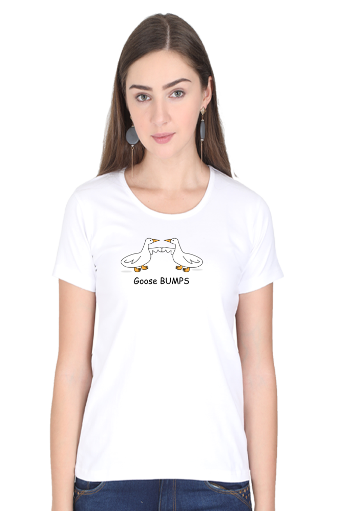 Women's Round Neck Half Sleeves T-Shirt with Duck Bumping Print