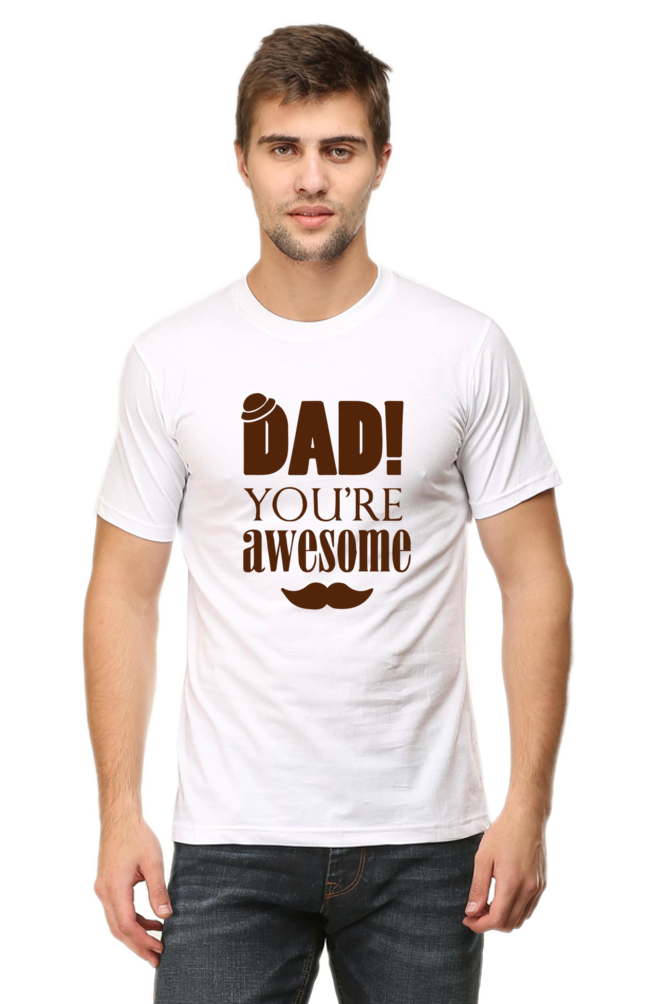 Round Neck Half Sleeves T-Shirt with 'Dad You Are Awesome' with Hat Print