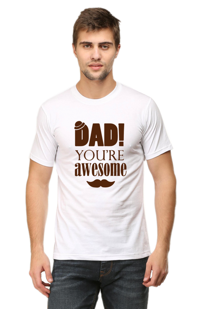 Round Neck Half Sleeves T-Shirt with 'Dad You Are Awesome' with Hat Print