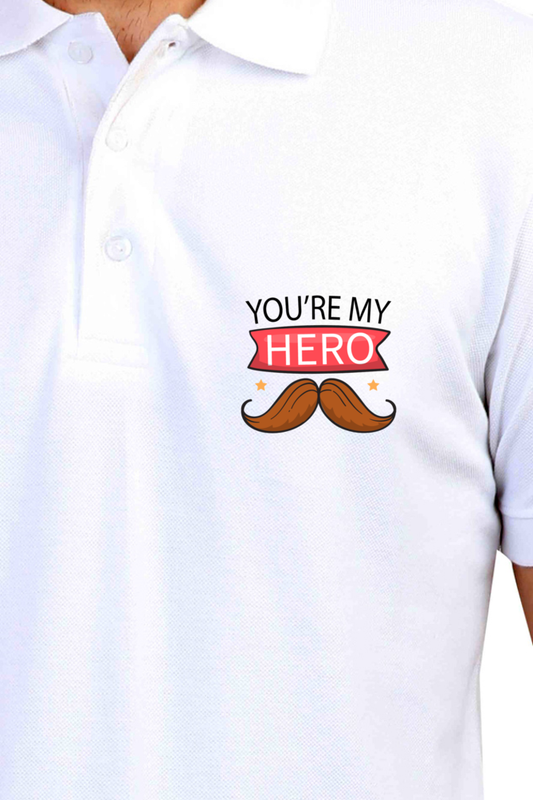 Polo Neck Half Sleeves T-Shirt with 'You Are My Hero' Print