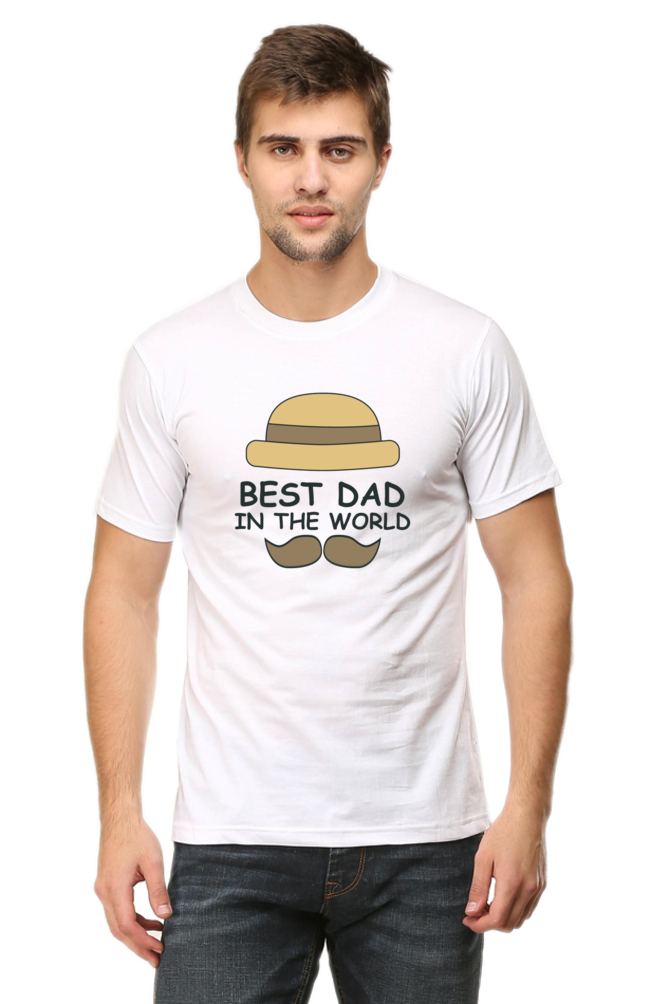 Round Neck Half Sleeves T-Shirt with 'You're the Best Dad' with Moustache Print