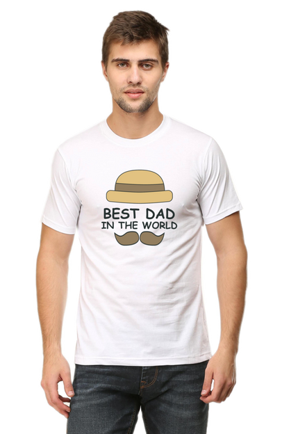 Round Neck Half Sleeves T-Shirt with 'You're the Best Dad' with Moustache Print