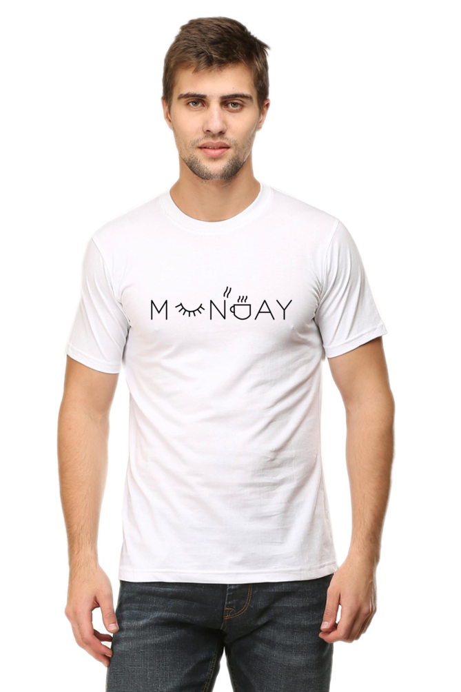 Men Round Neck Half Sleeves T-Shirt with Black Monday Print