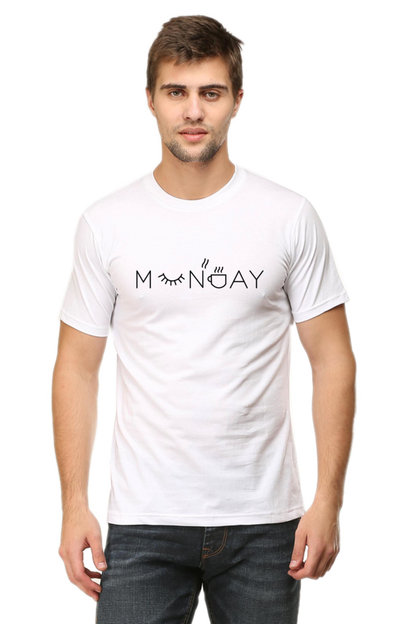 Men Round Neck Half Sleeves T-Shirt with Black Monday Print