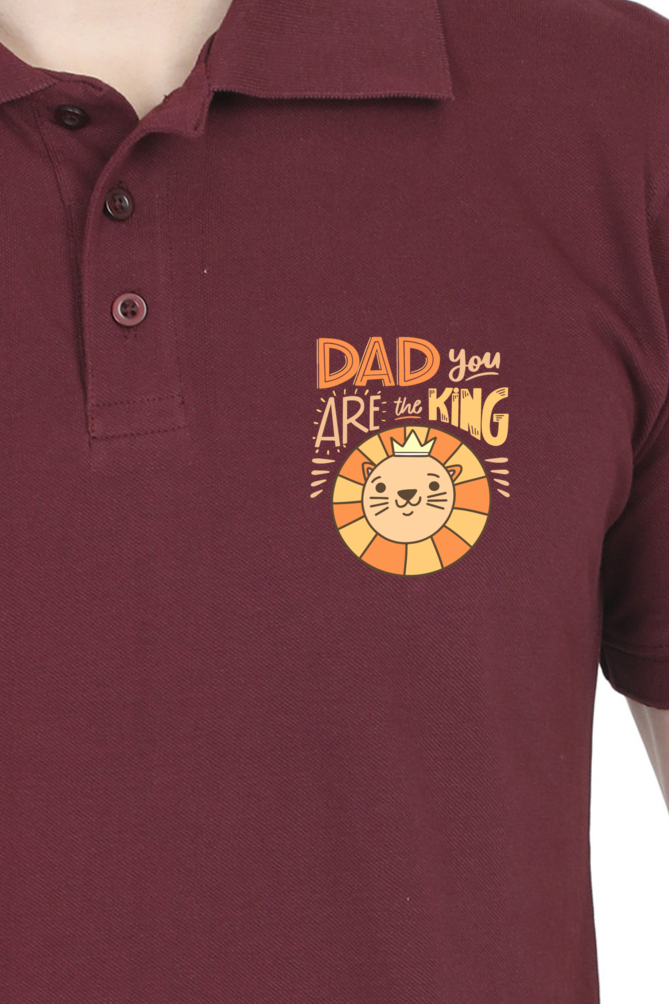 Polo Half Sleeves T-Shirt with 'Dad You Are The King' with Lion Print