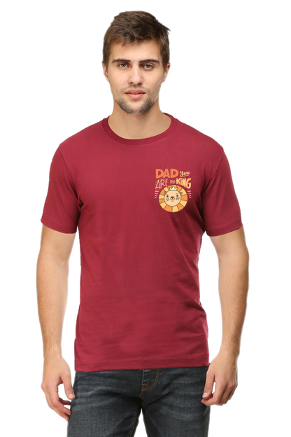 Round Neck Half Sleeves T-Shirt with 'Dad You Are The King' with Lion Print