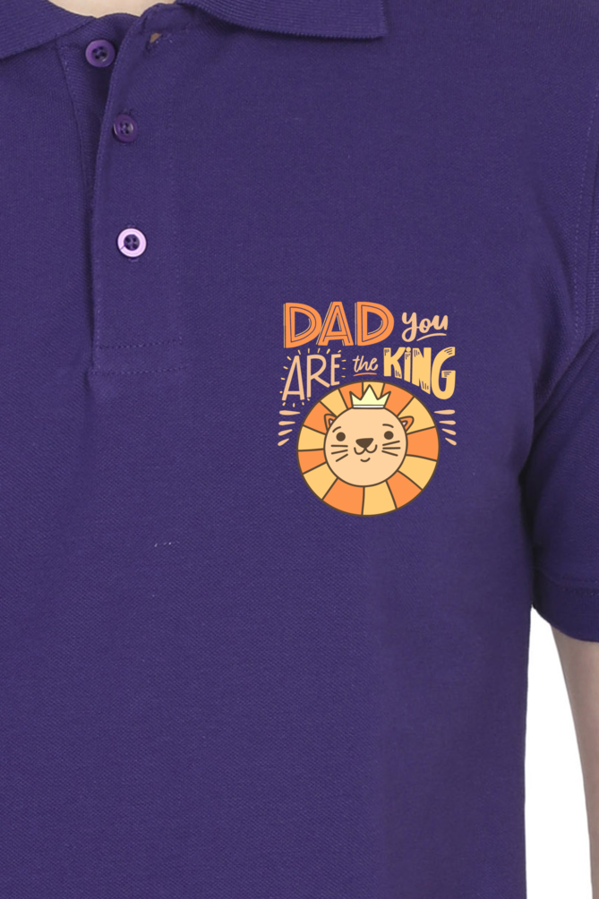 Polo Half Sleeves T-Shirt with 'Dad You Are The King' with Lion Print