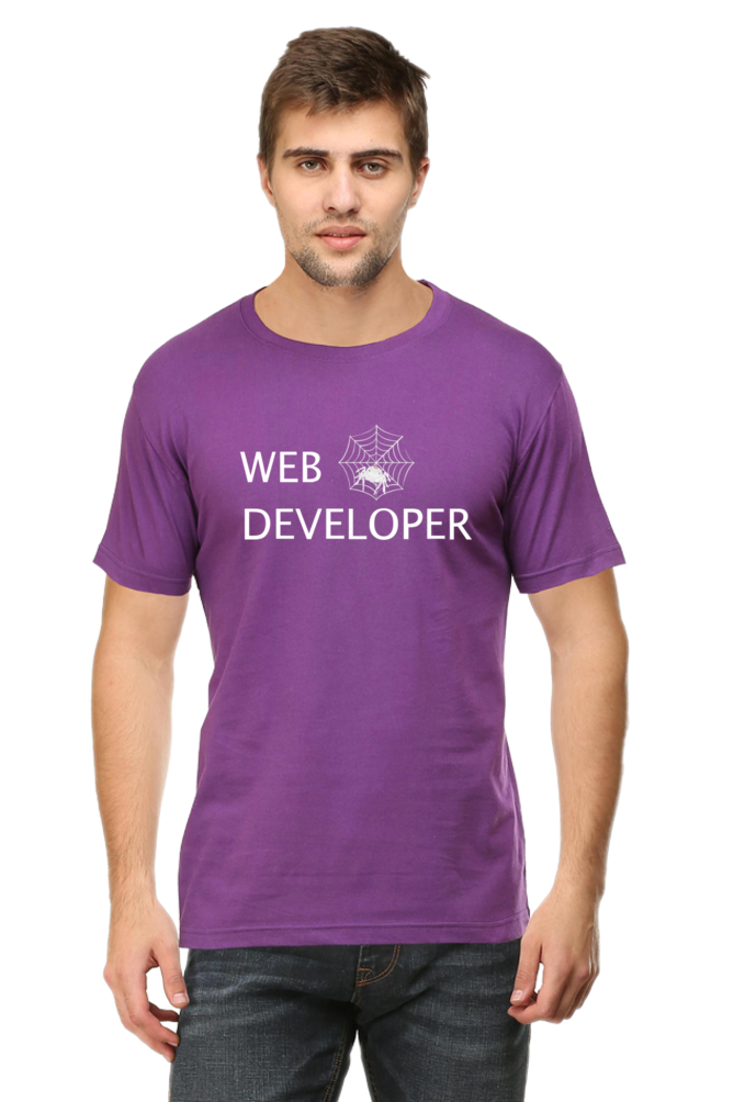 Web Developer : Round Neck Half Sleeves T-Shirt with Spider Print