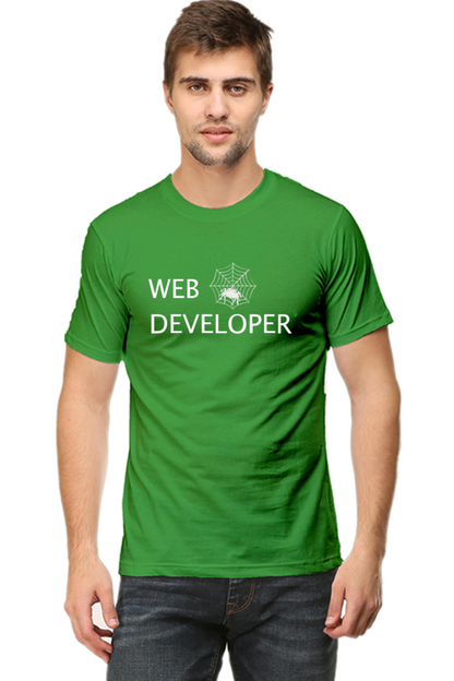 Web Developer : Round Neck Half Sleeves T-Shirt with Spider Print