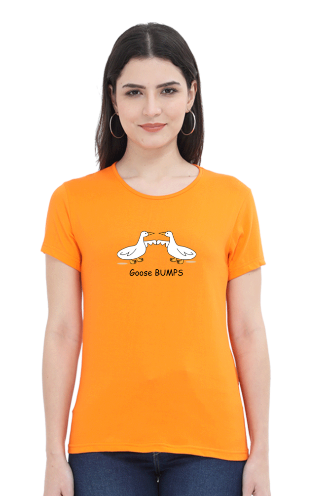 Women's Round Neck Half Sleeves T-Shirt with Duck Bumping Print