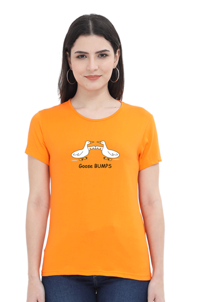 Women's Round Neck Half Sleeves T-Shirt with Duck Bumping Print