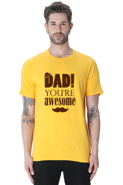 Round Neck Half Sleeves T-Shirt with 'Dad You Are Awesome' with Hat Print