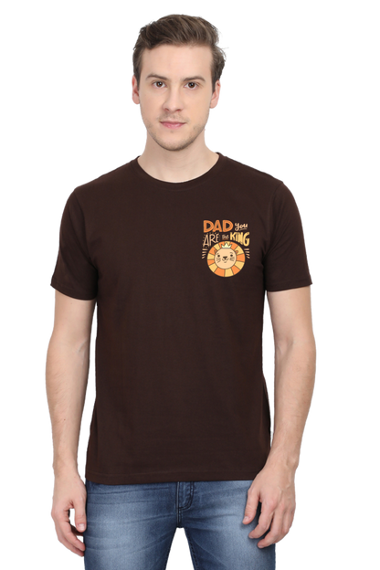 Round Neck Half Sleeves T-Shirt with 'Dad You Are The King' with Lion Print