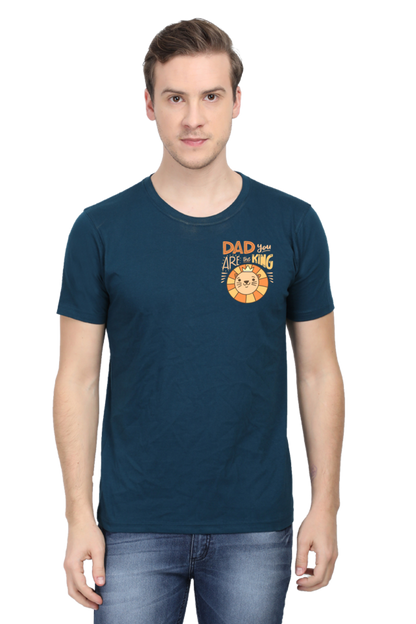 Round Neck Half Sleeves T-Shirt with 'Dad You Are The King' with Lion Print