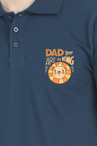 Polo Half Sleeves T-Shirt with 'Dad You Are The King' with Lion Print