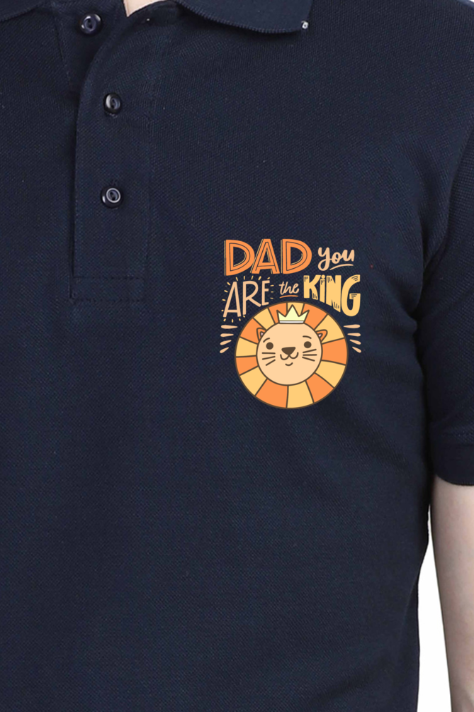 Polo Half Sleeves T-Shirt with 'Dad You Are The King' with Lion Print