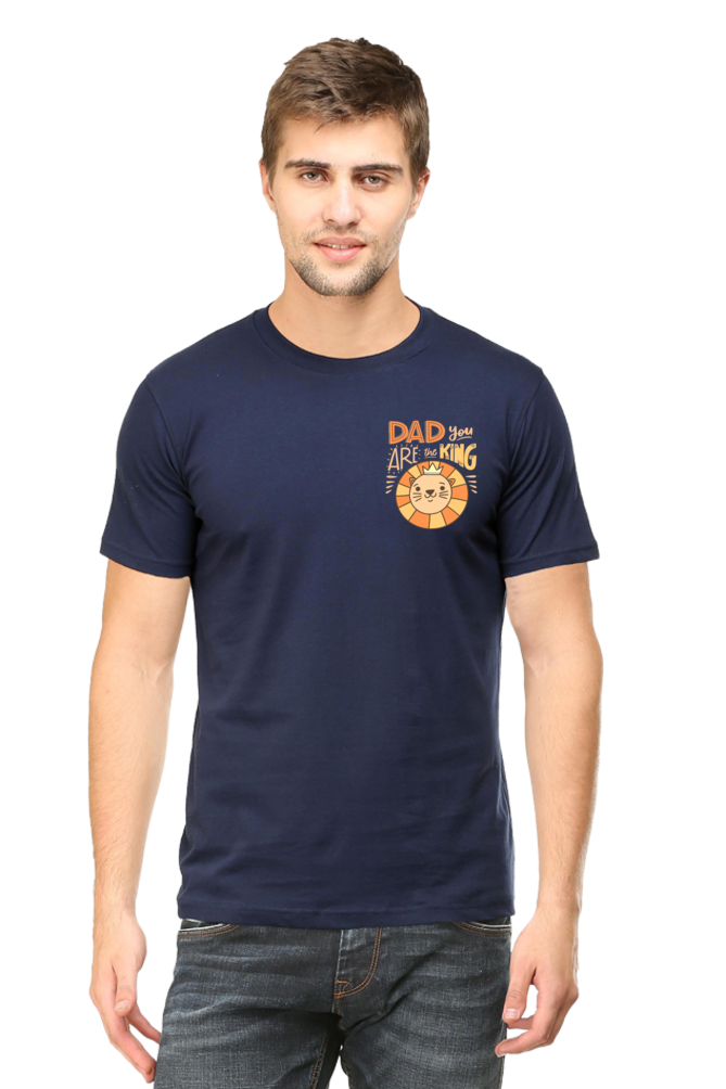 Round Neck Half Sleeves T-Shirt with 'Dad You Are The King' with Lion Print