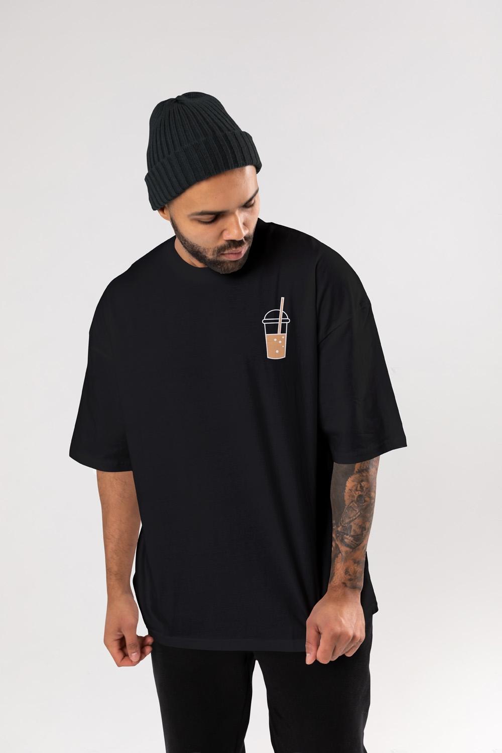 Round Neck Oversized Unisex Half Sleeves T-Shirt with a Soul Cold Like Coffee Print