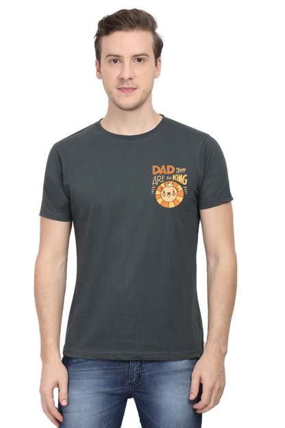 Round Neck Half Sleeves T-Shirt with 'Dad You Are The King' with Lion Print
