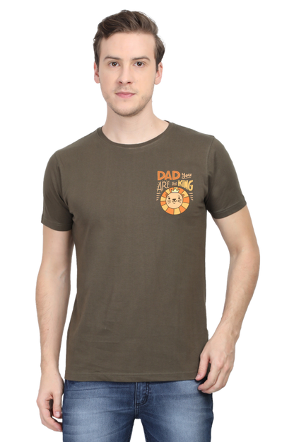 Round Neck Half Sleeves T-Shirt with 'Dad You Are The King' with Lion Print