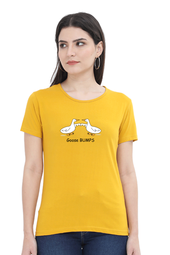 Women's Round Neck Half Sleeves T-Shirt with Duck Bumping Print