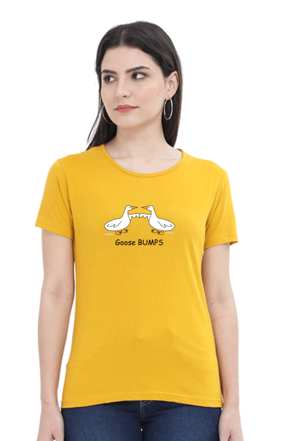 Women's Round Neck Half Sleeves T-Shirt with Duck Bumping Print