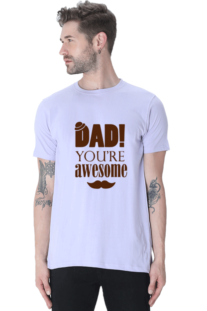 Round Neck Half Sleeves T-Shirt with 'Dad You Are Awesome' with Hat Print