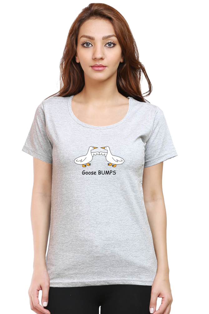 Women's Round Neck Half Sleeves T-Shirt with Duck Bumping Print