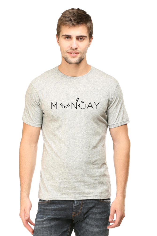 Men Round Neck Half Sleeves T-Shirt with Black Monday Print