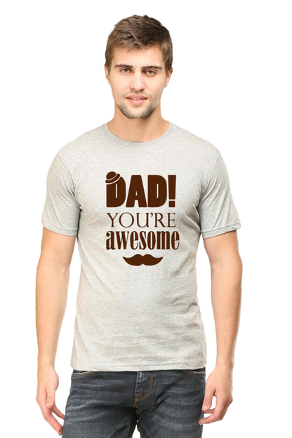 Round Neck Half Sleeves T-Shirt with 'Dad You Are Awesome' with Hat Print
