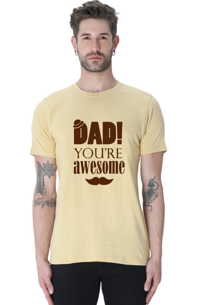 Round Neck Half Sleeves T-Shirt with 'Dad You Are Awesome' with Hat Print
